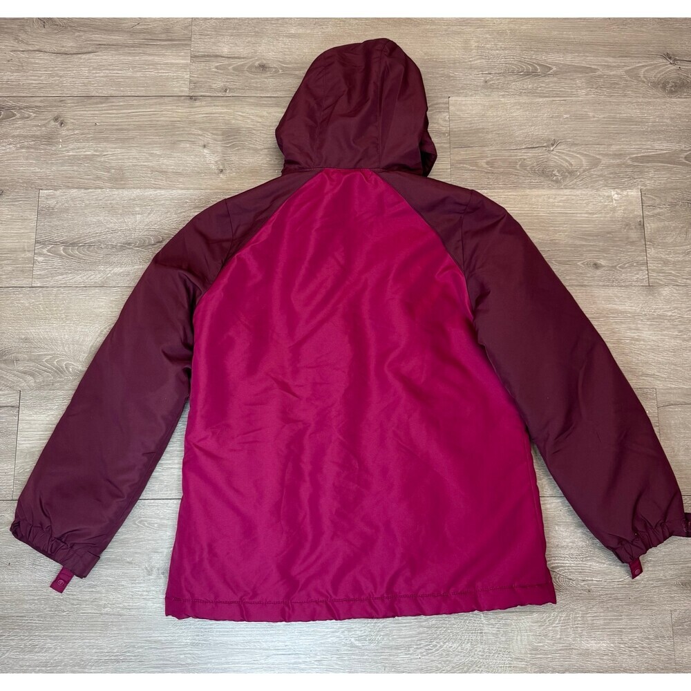 Girls Hooded Colorblock Puffer Winter Coat Burgundy Pink XL 14 - Picture 4 of 5